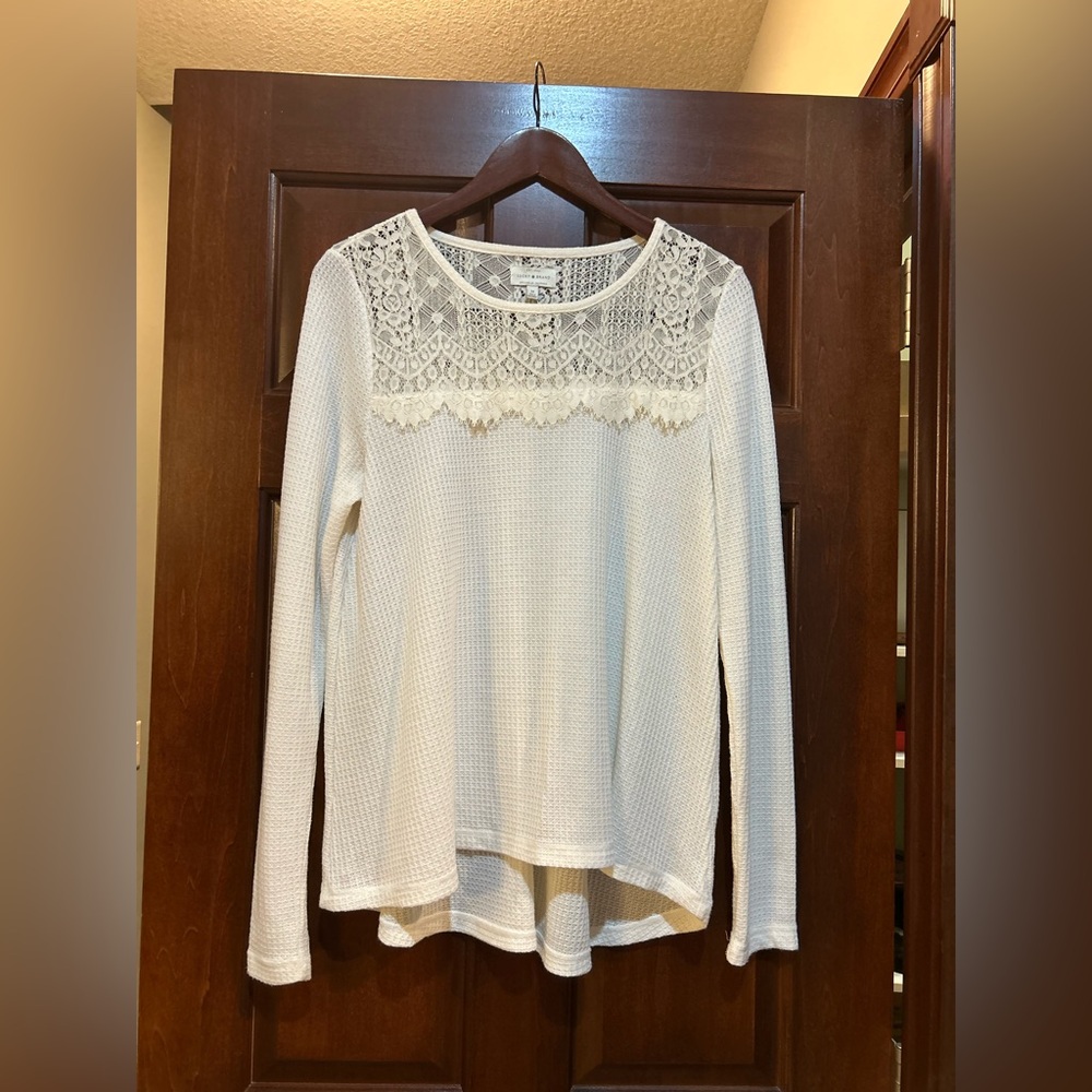 Lucky Brand White Lace Detail Blouse‎